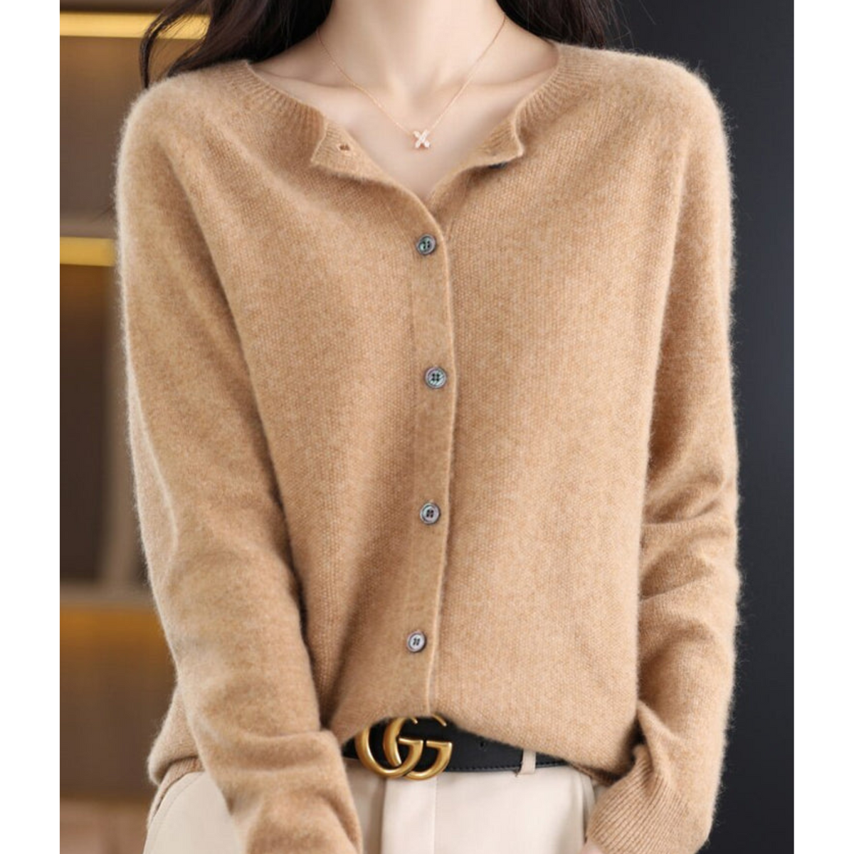 Women's Crew Neck Cardigan Sweater - White