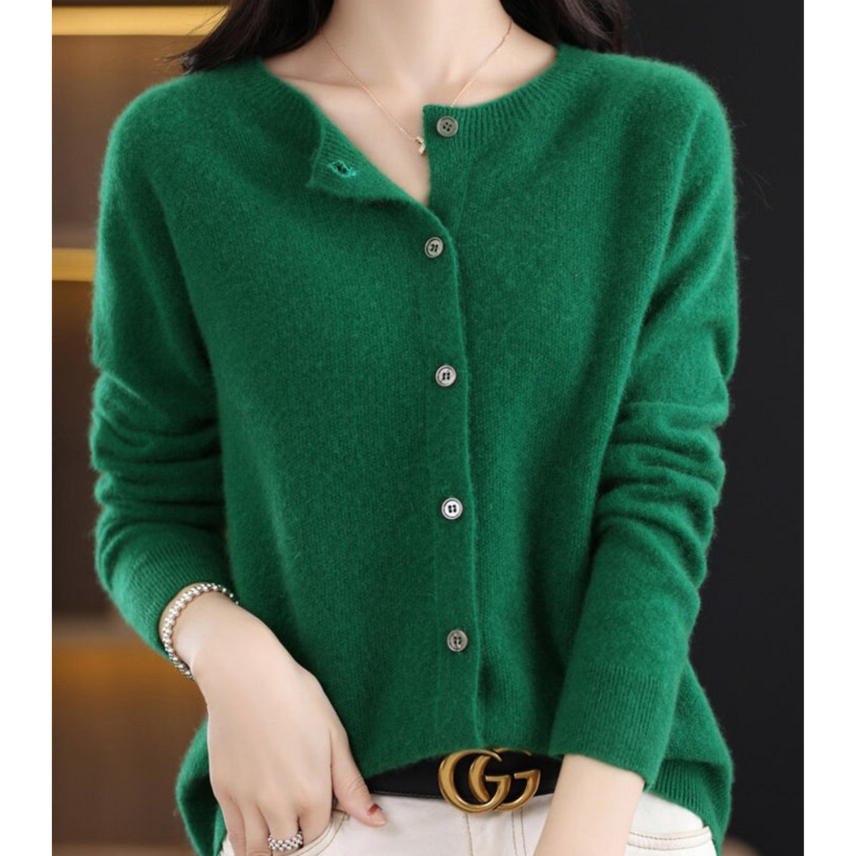 Women's Crew Neck Cardigan Sweater - White