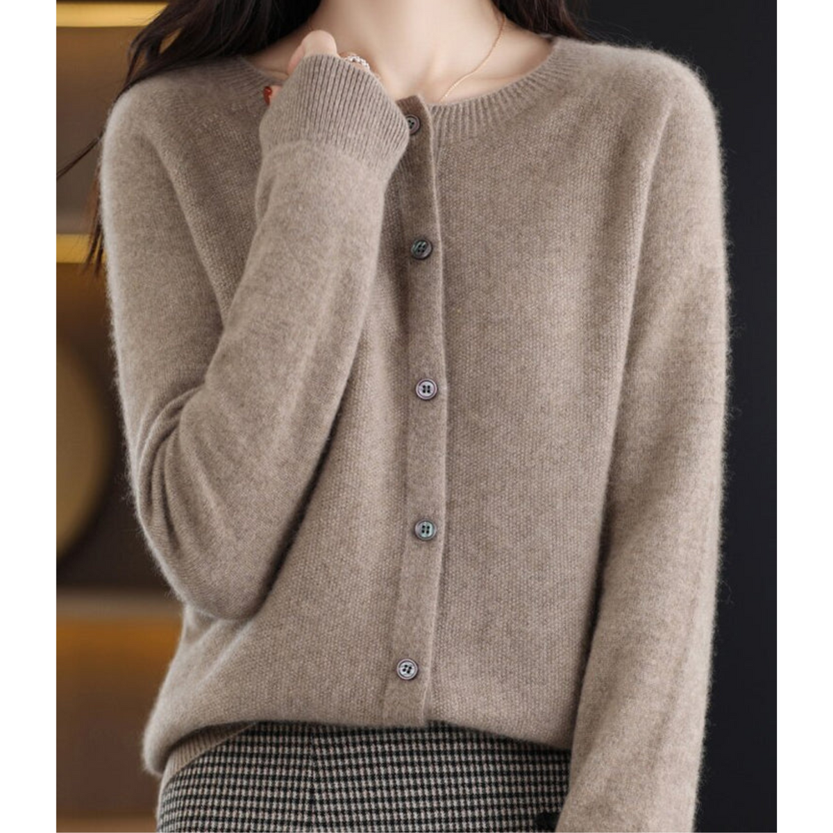 Women's Crew Neck Cardigan Sweater - White
