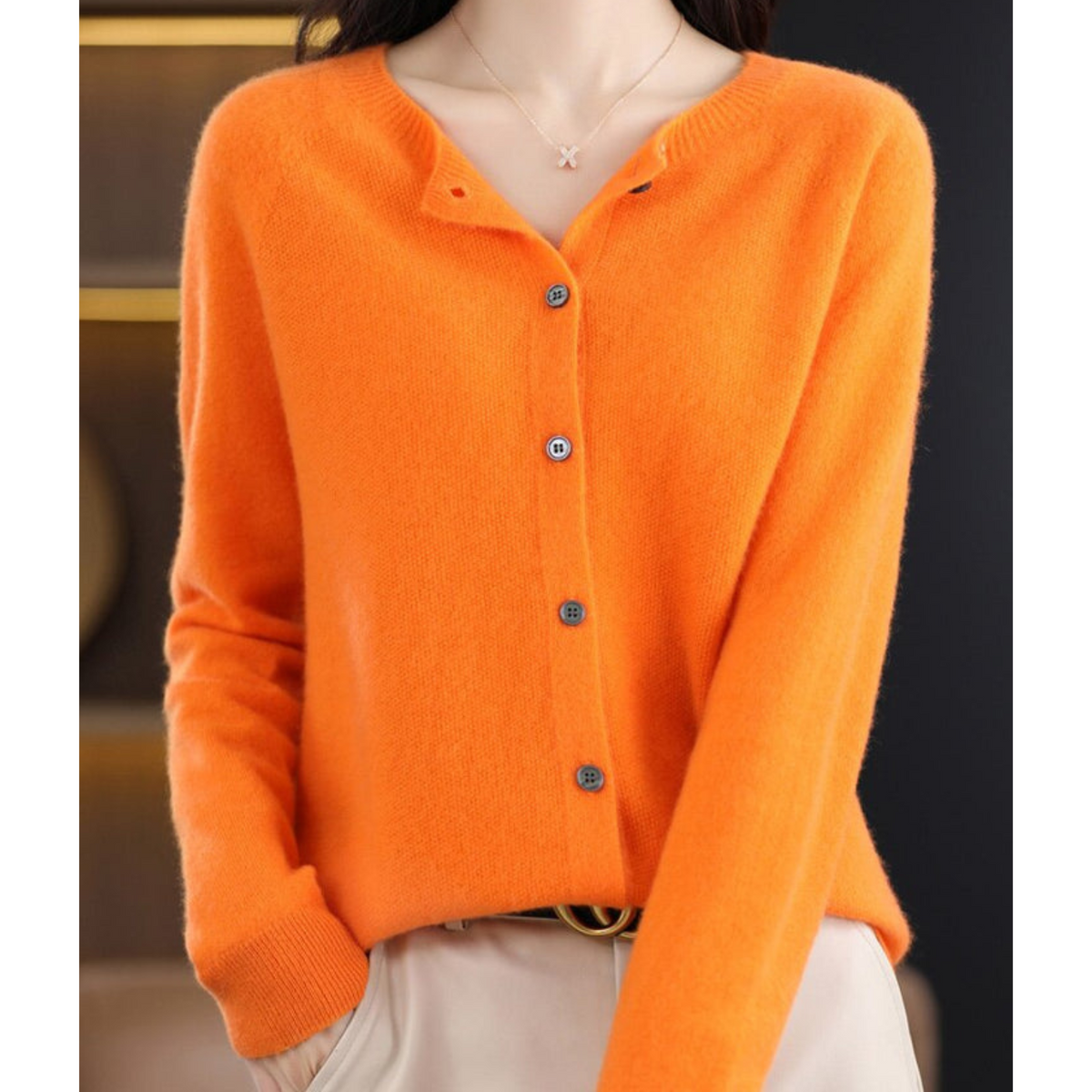 Women's Crew Neck Cardigan Sweater - White