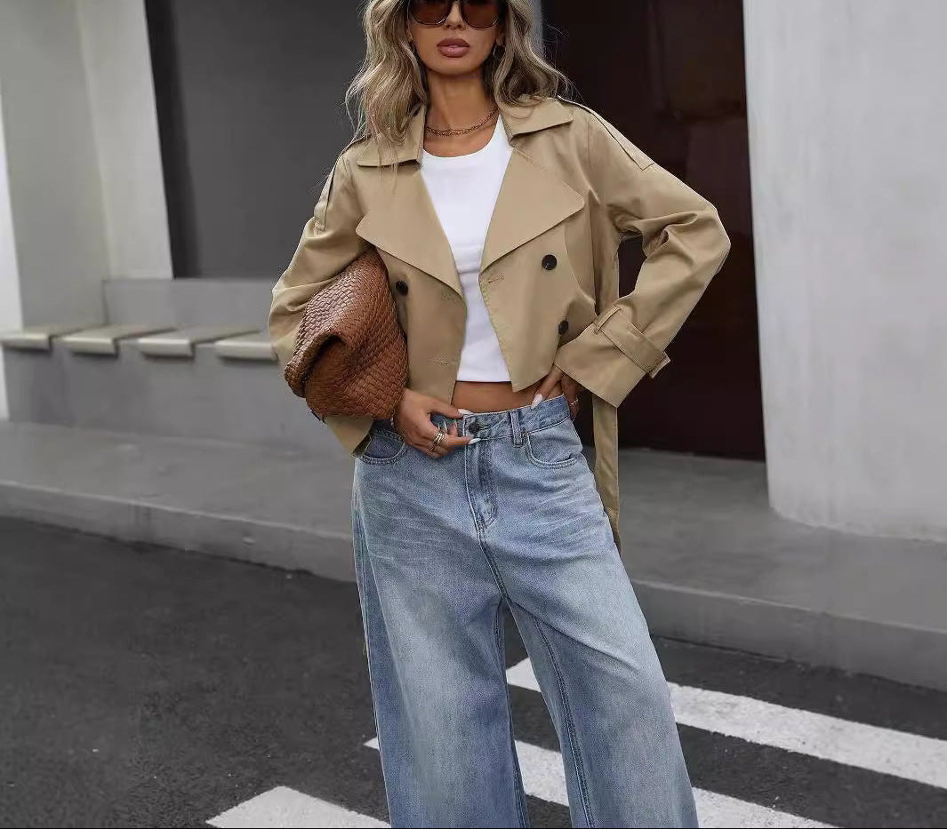 Women's Cropped Double-Breasted Trench Jacket