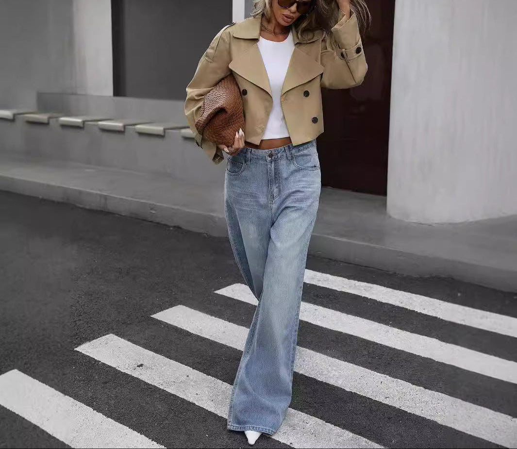 Women's Cropped Double-Breasted Trench Jacket