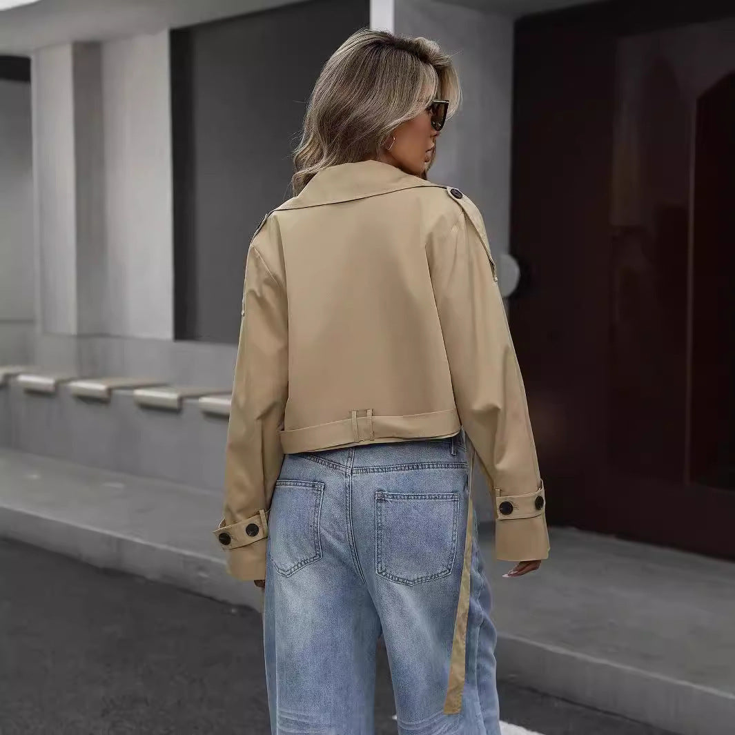 Women's Cropped Double-Breasted Trench Jacket