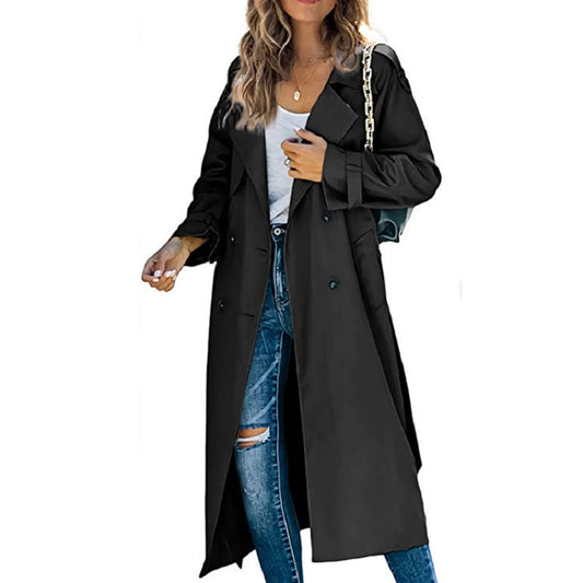 Women's Double-Breasted Long Trench Coat