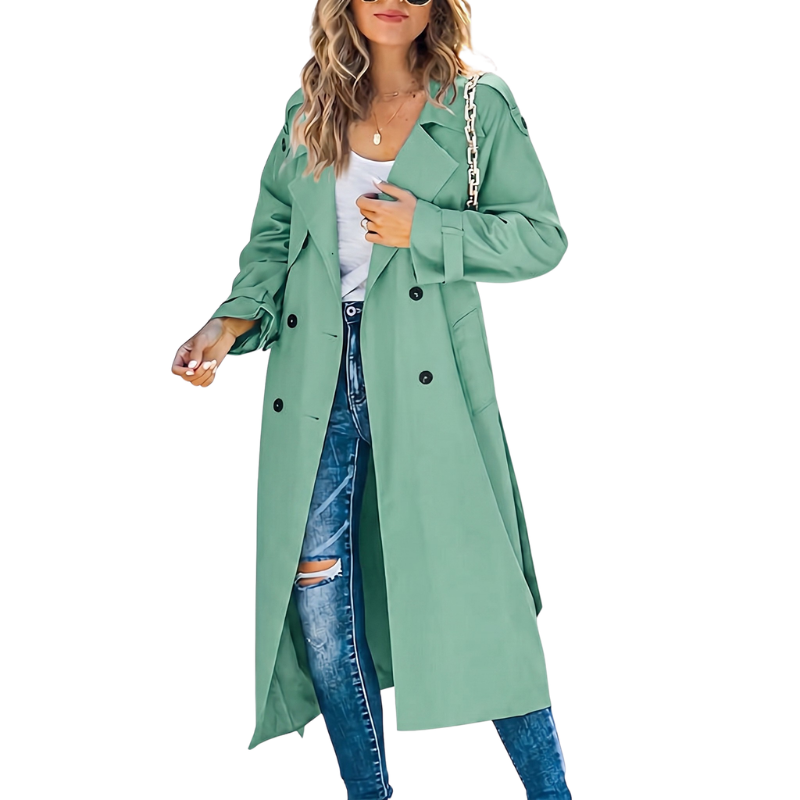 Women's Double-Breasted Long Trench Coat