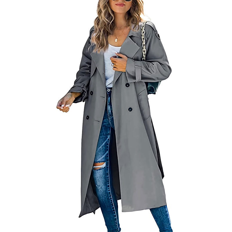 Women's Double-Breasted Long Trench Coat