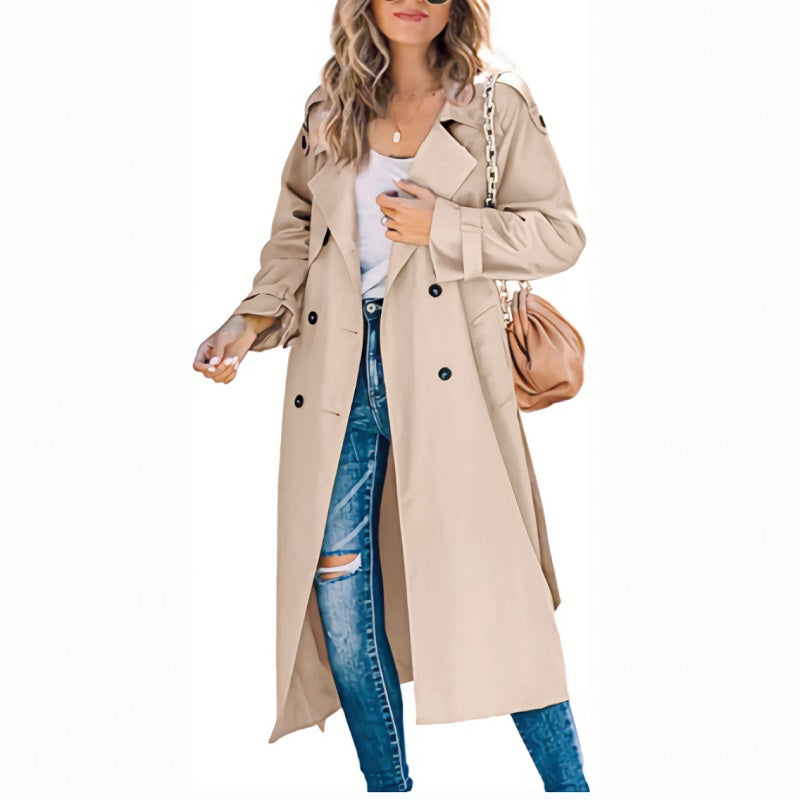Women's Double-Breasted Long Trench Coat