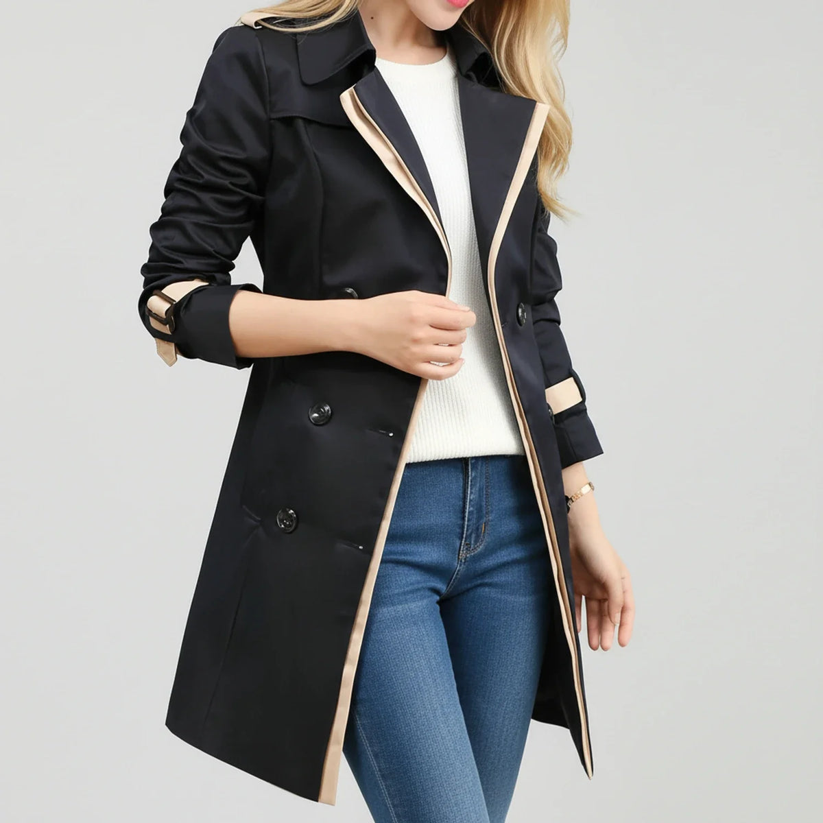 Women's Double-Breasted Midi Trench Coat