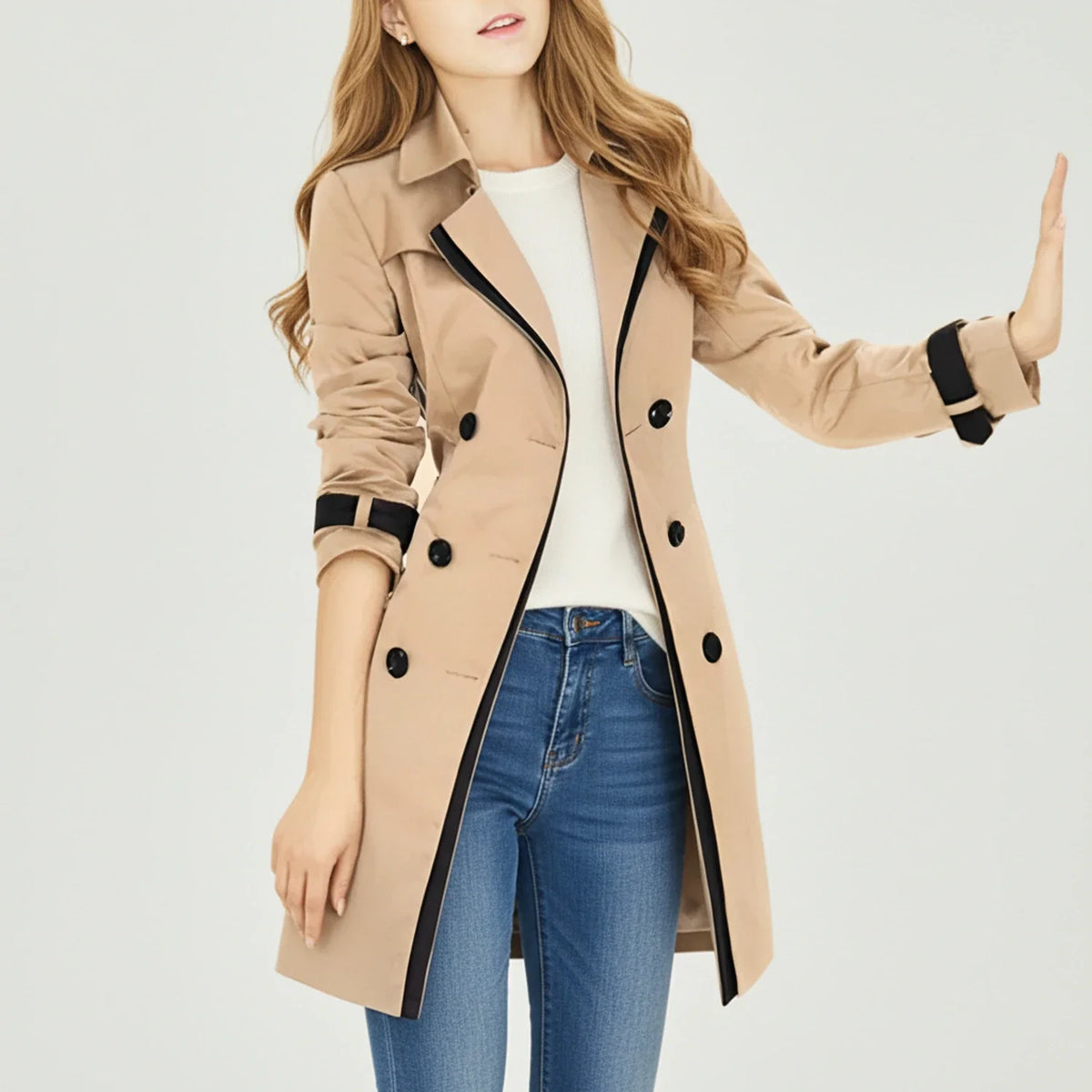 Women's Double-Breasted Midi Trench Coat