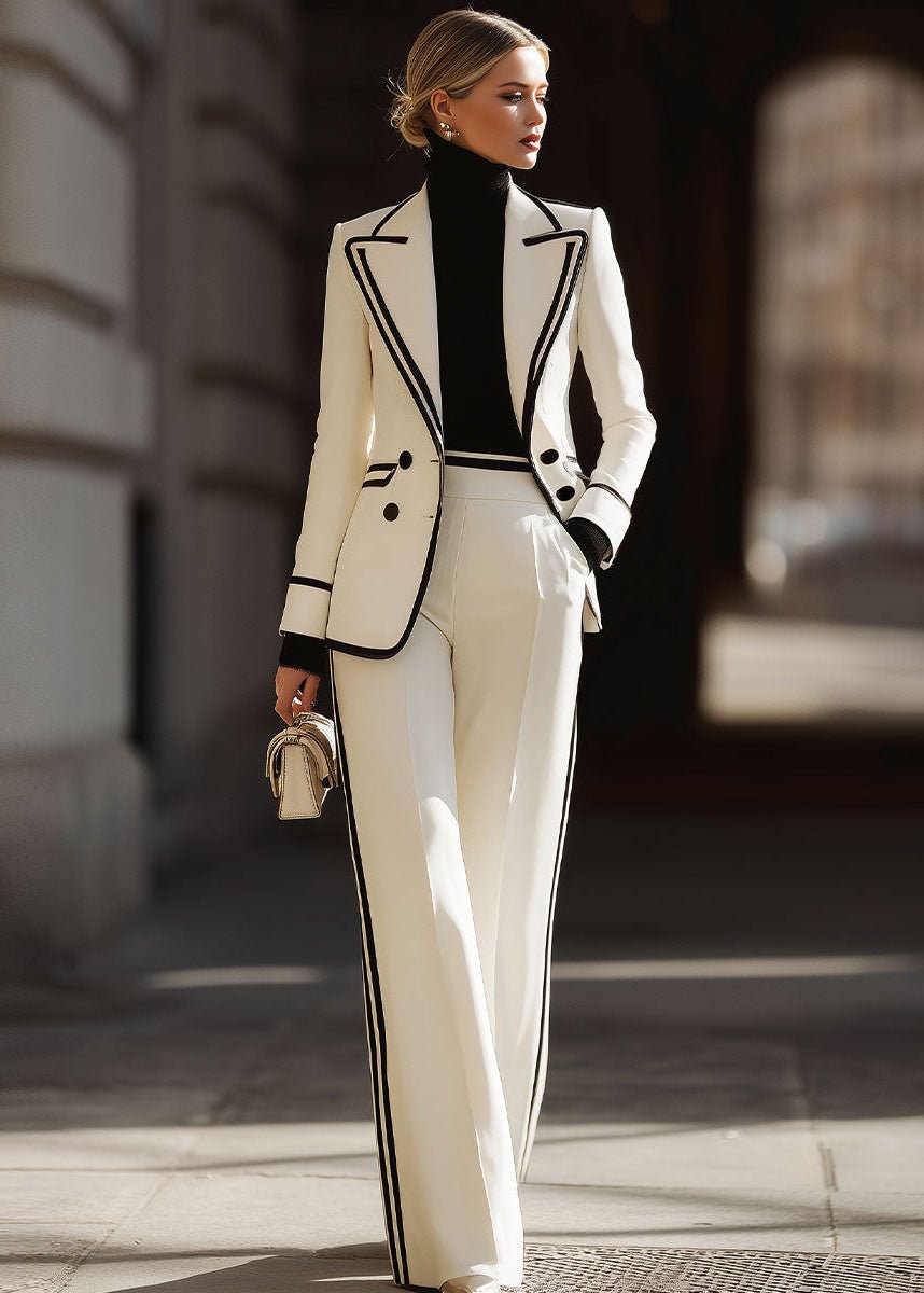 Women's Double-Breasted Suit Set with Structured Blazer and Wide-Leg Pants