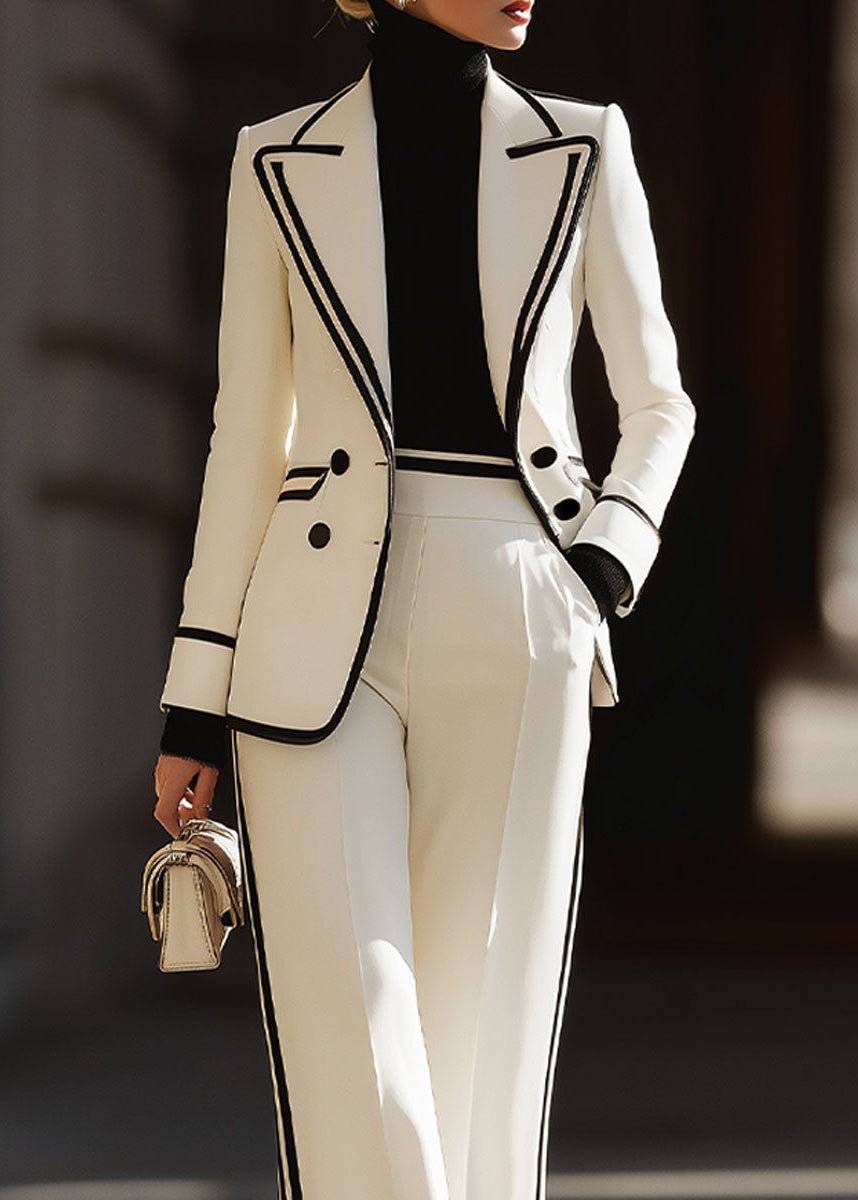 Women's Double-Breasted Suit Set with Structured Blazer and Wide-Leg Pants