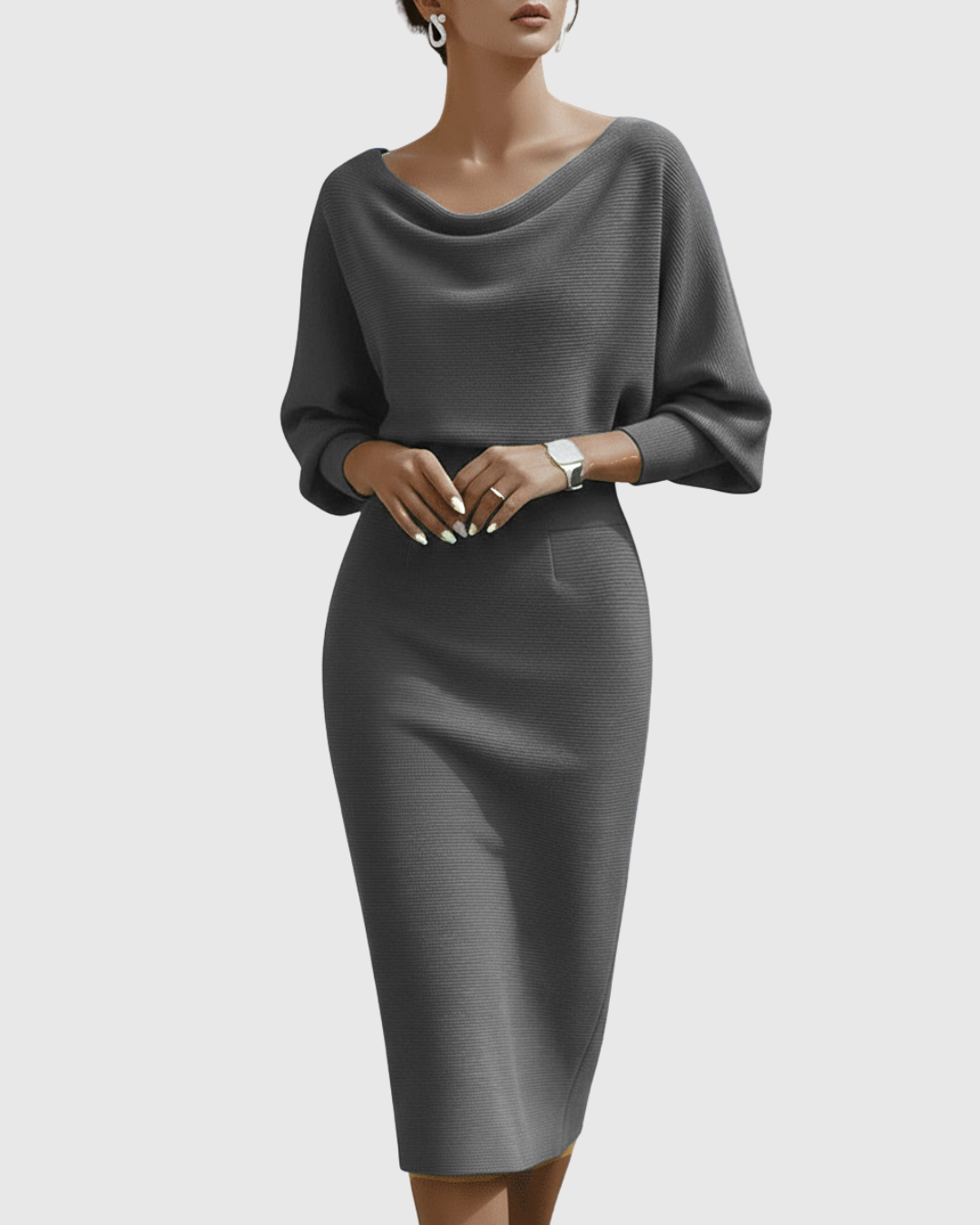 Women's Draped Batwing Midi Dress