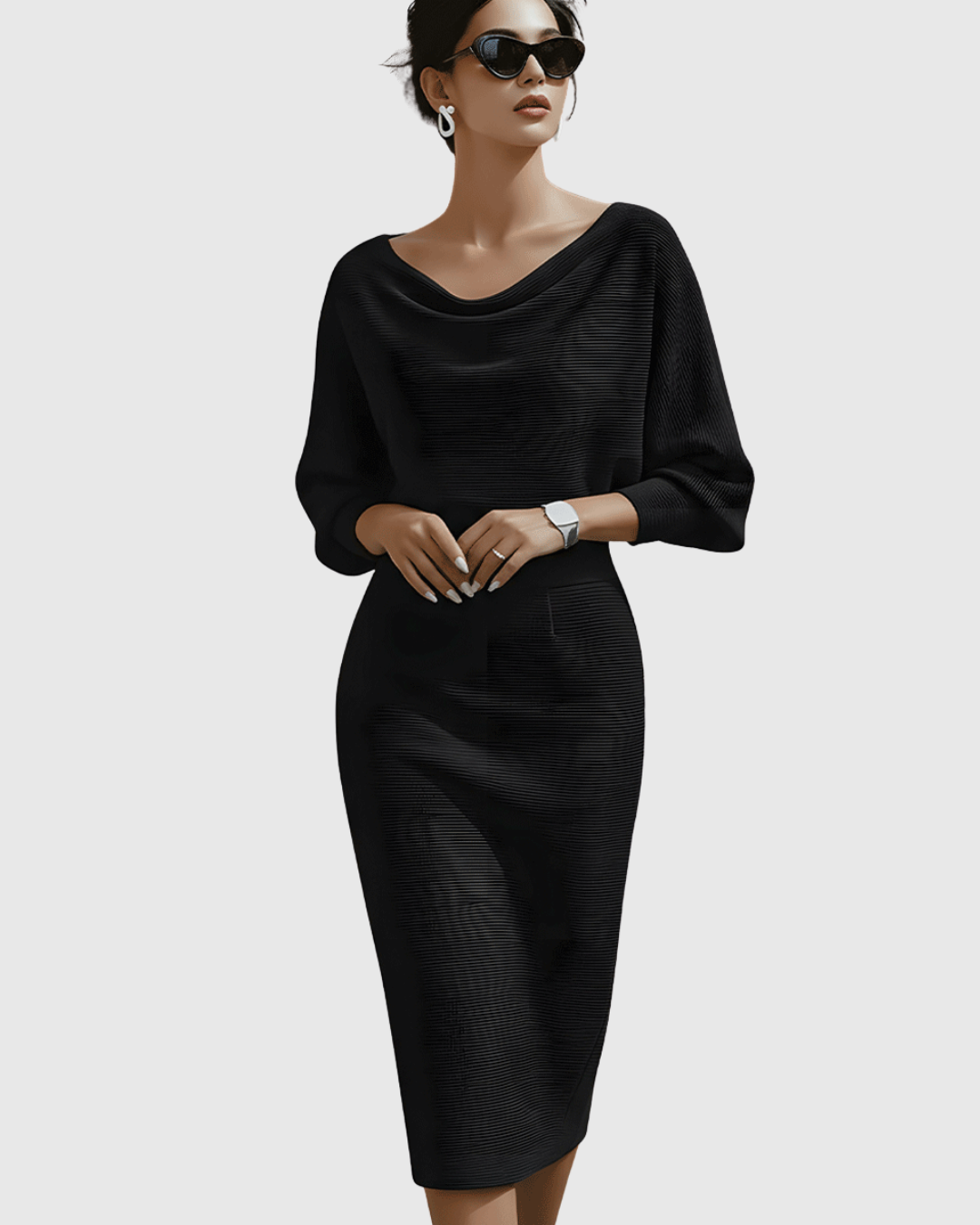 Women's Draped Batwing Midi Dress
