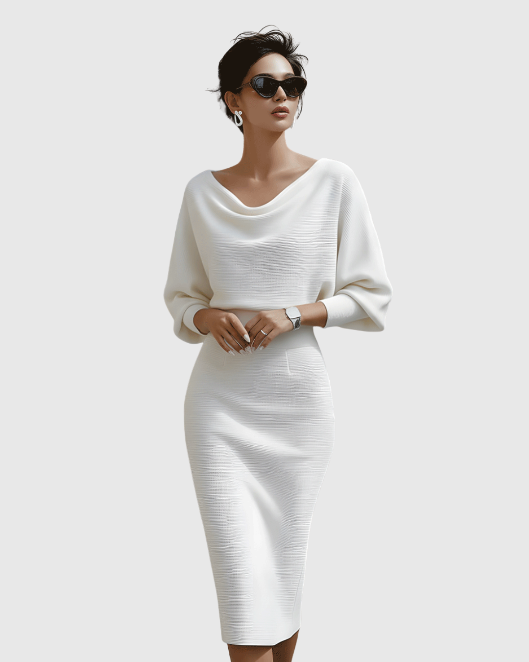 Women's Draped Batwing Midi Dress