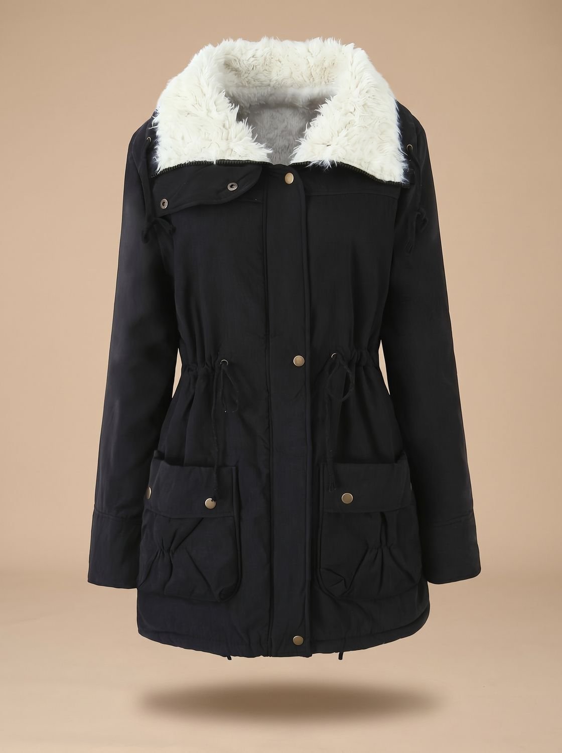 Women's Drawstring Waist Winter Parka Coat