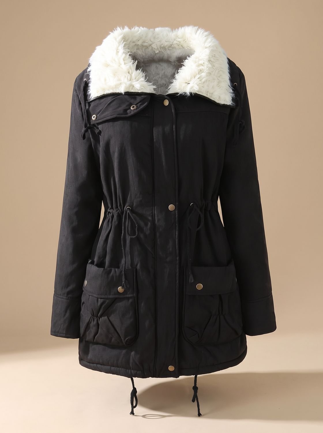 Women's Drawstring Waist Winter Parka Coat