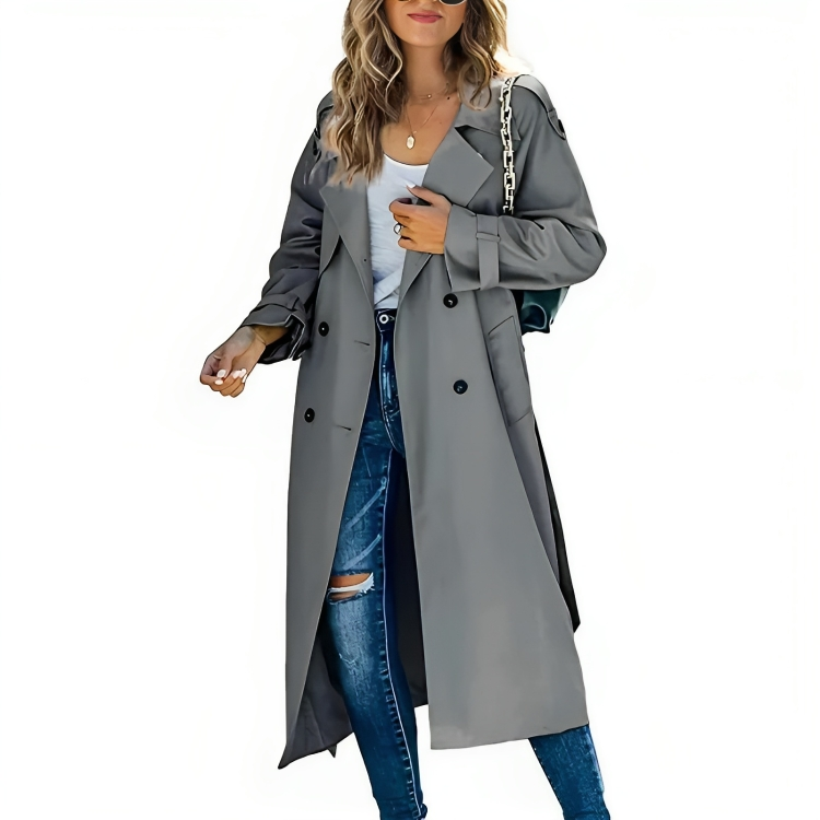 Women's Elegant Belted Lapel Trench Coat