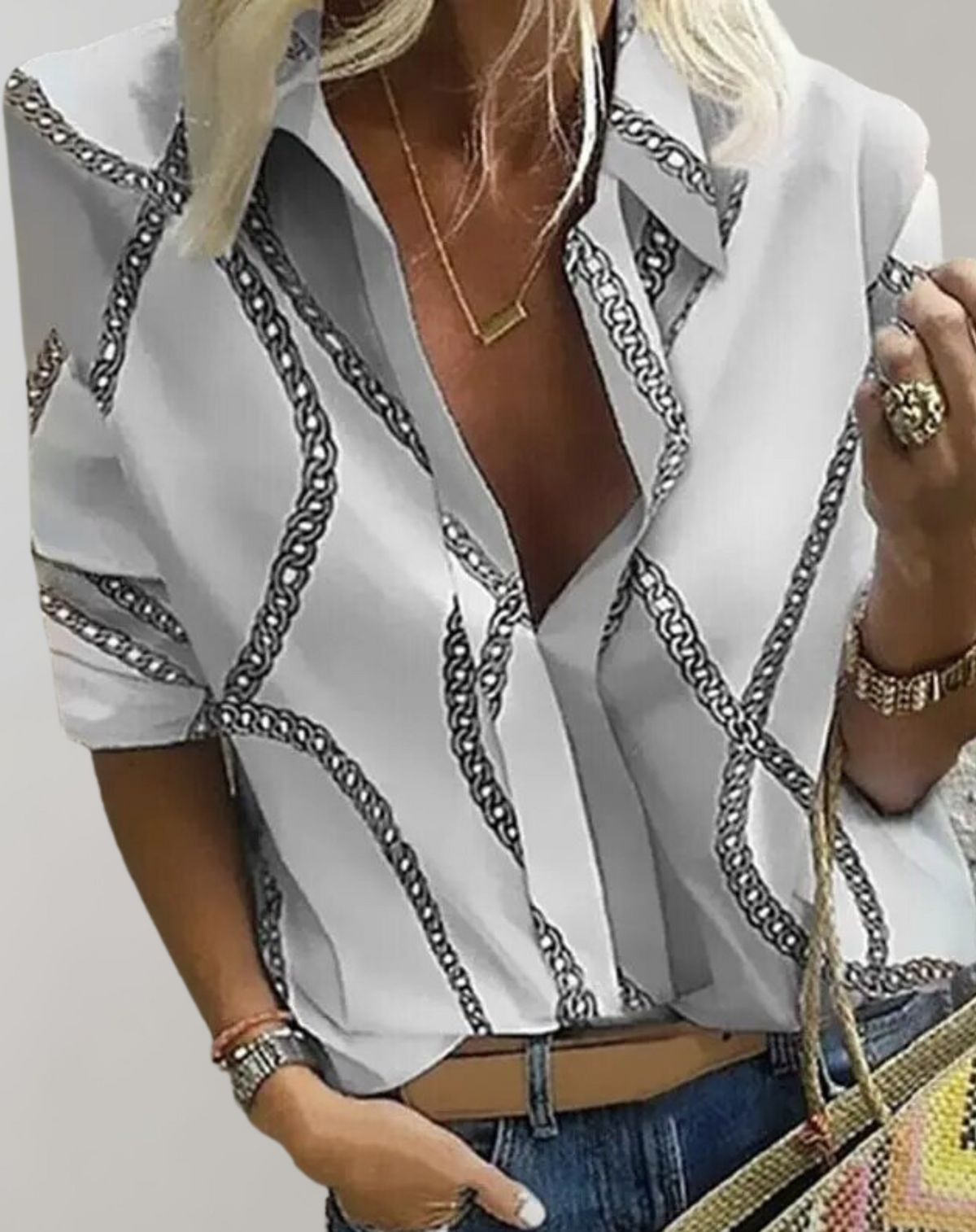 Women's Elegant Chain Print Long Sleeve Blouse
