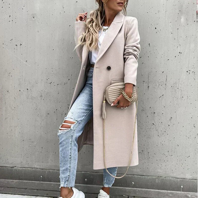 Women's Elegant Long Button-Front Coat