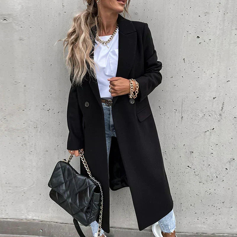 Women's Elegant Long Button-Front Coat