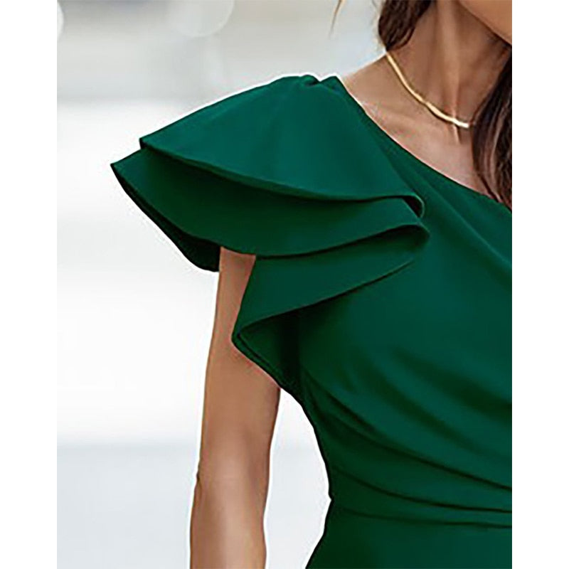 Women's Elegant One-Shoulder Midi Dress