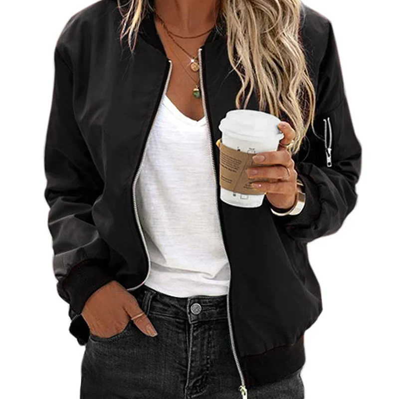 Women's Fitted Long-Sleeve Zip-Up Bomber Jacket
