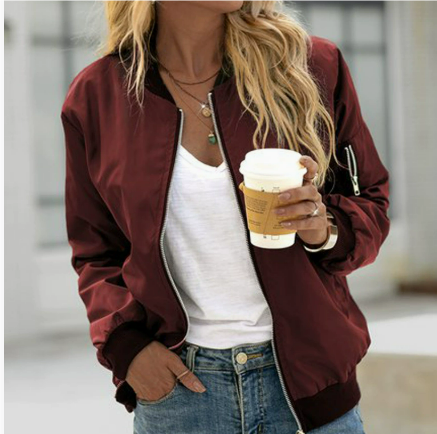 Women's Fitted Long-Sleeve Zip-Up Bomber Jacket