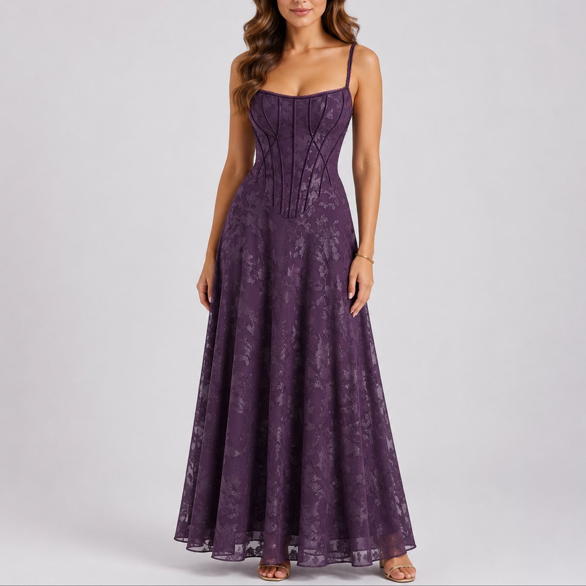 Women's Floral A-Line Corset Maxi Dress for Fall Wedding Guest