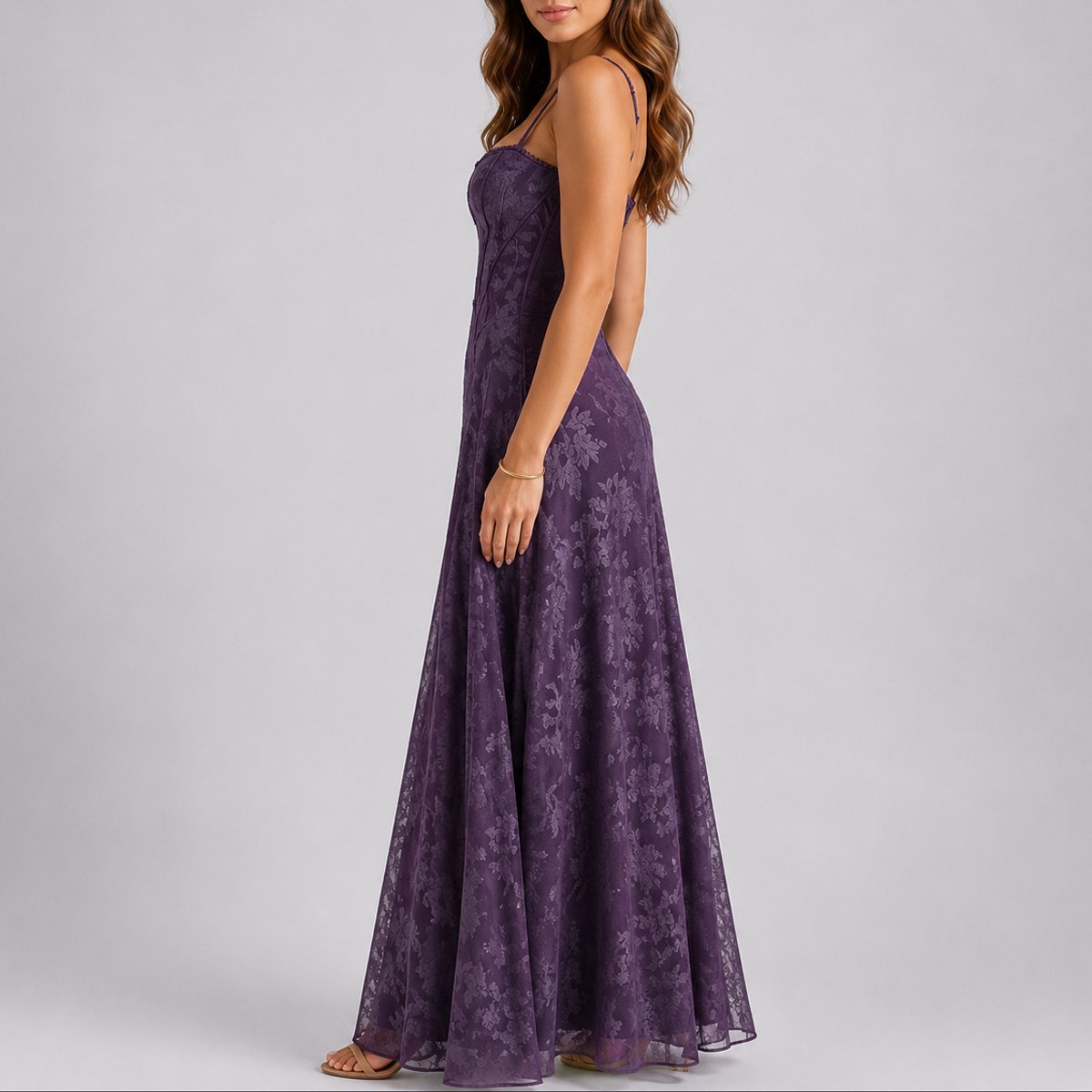 Women's Floral A-Line Corset Maxi Dress for Fall Wedding Guest