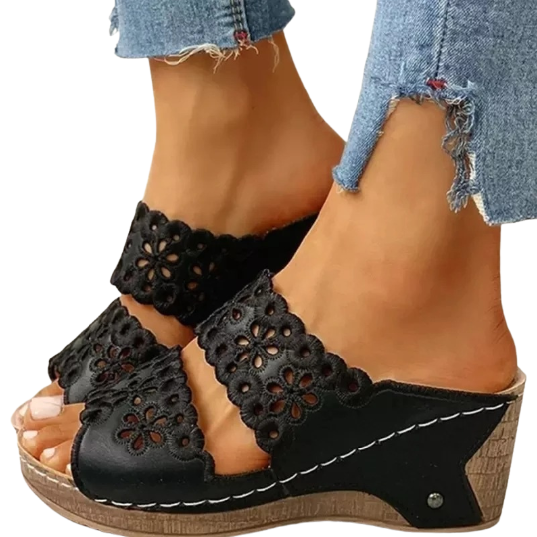 Women's Floral Cutout Wedge Sandals