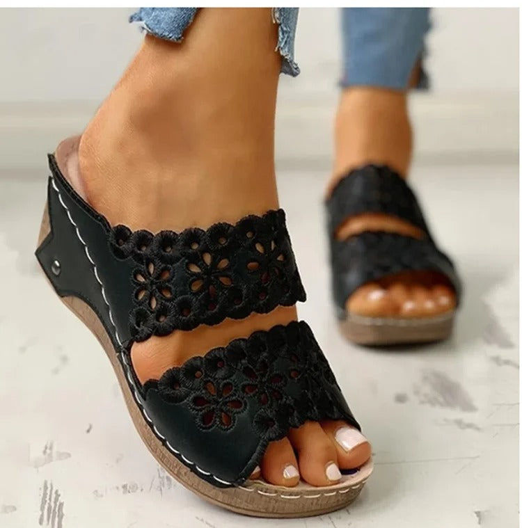 Women's Floral Cutout Wedge Sandals