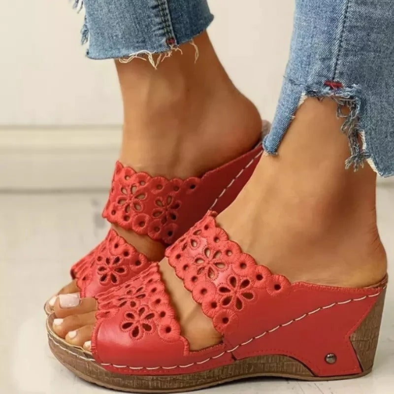 Women's Floral Cutout Wedge Sandals