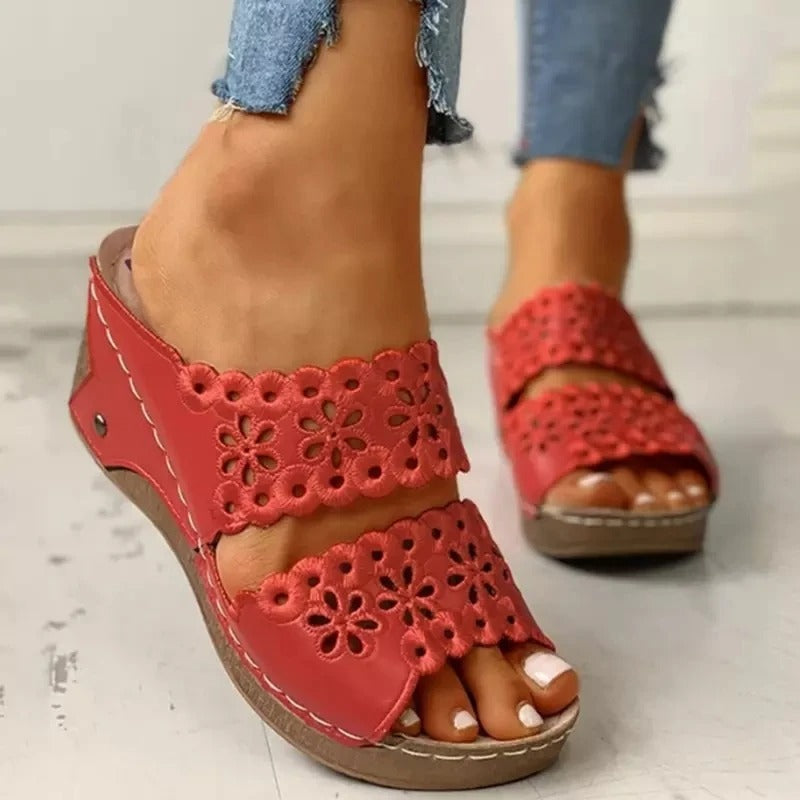 Women's Floral Cutout Wedge Sandals