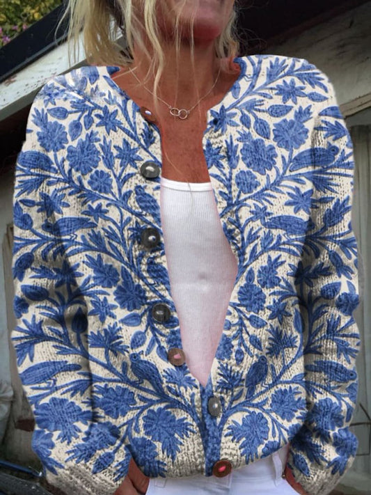 Women's Floral Embroidered Button-Front Cardigan