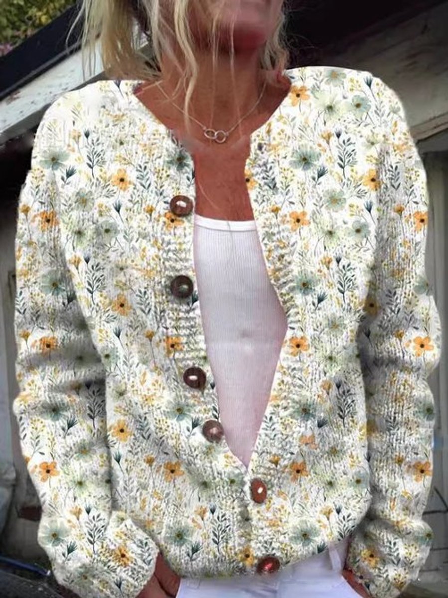 Women's Floral Embroidered Button-Front Cardigan