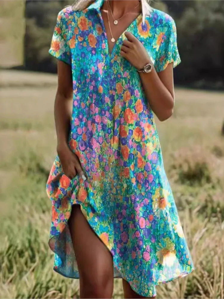 Women's Floral Mini Shirt Dress