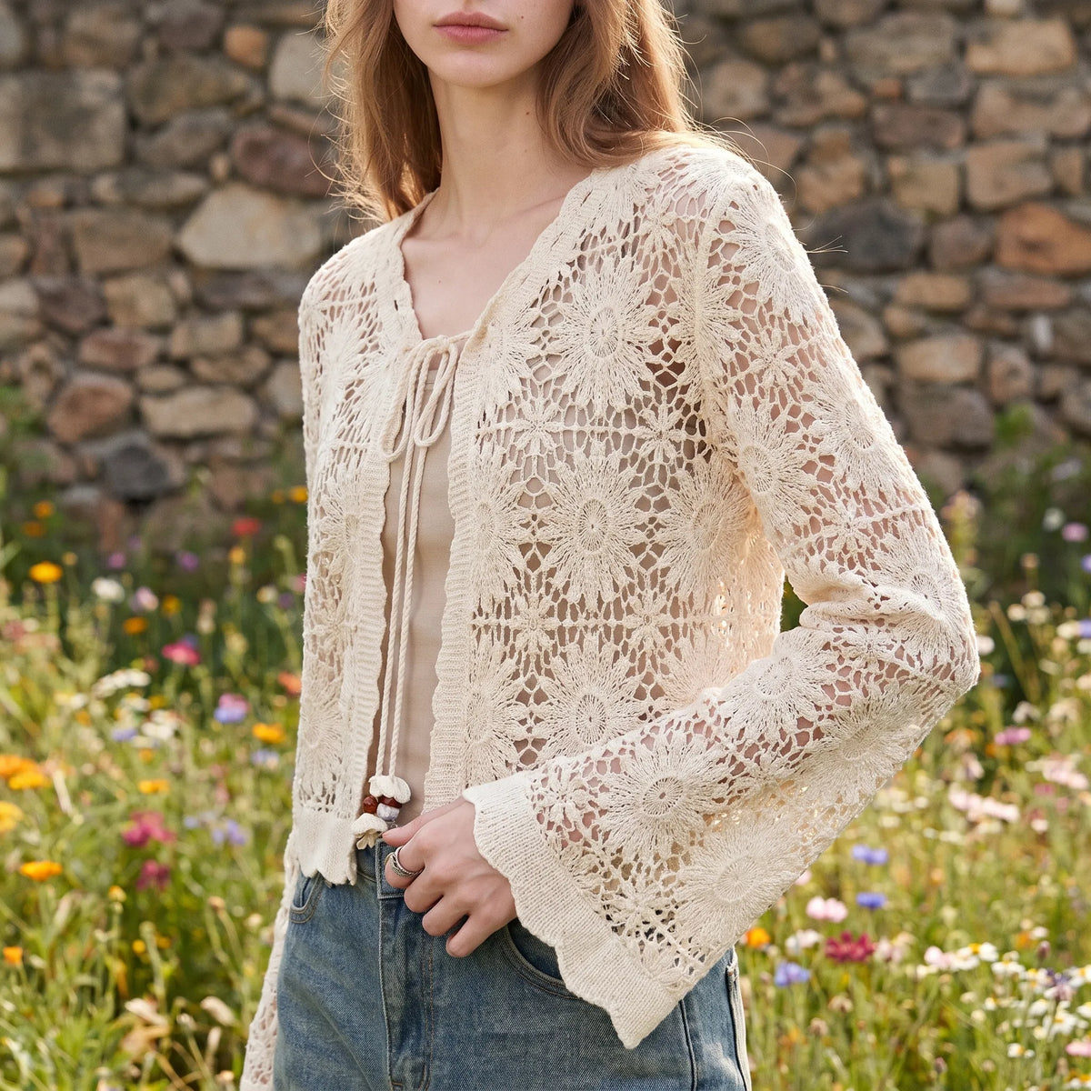 Women's Floral Openwork Cardigan