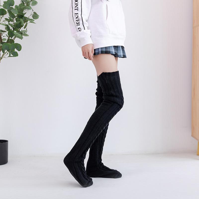 Women's Hand-Knitted Knee-High Socks - Soft and Warm