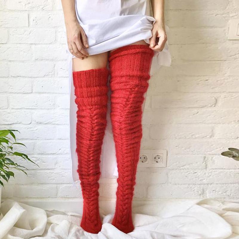 Women's Hand-Knitted Knee-High Socks - Soft and Warm