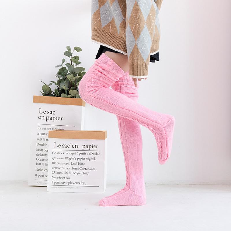 Women's Hand-Knitted Knee-High Socks - Soft and Warm