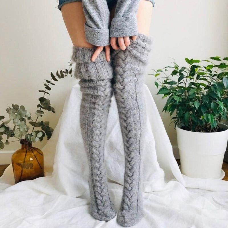 Women's Hand-Knitted Knee-High Socks - Soft and Warm