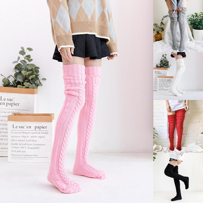 Women's Hand-Knitted Knee-High Socks - Soft and Warm