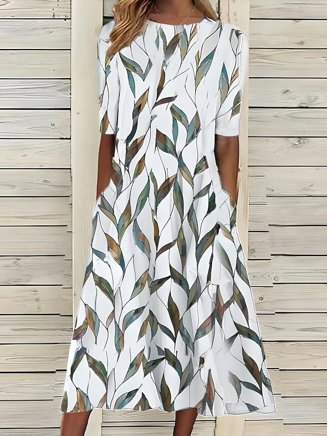 Women's High-Neck Floral A-Line Midi Summer Dress