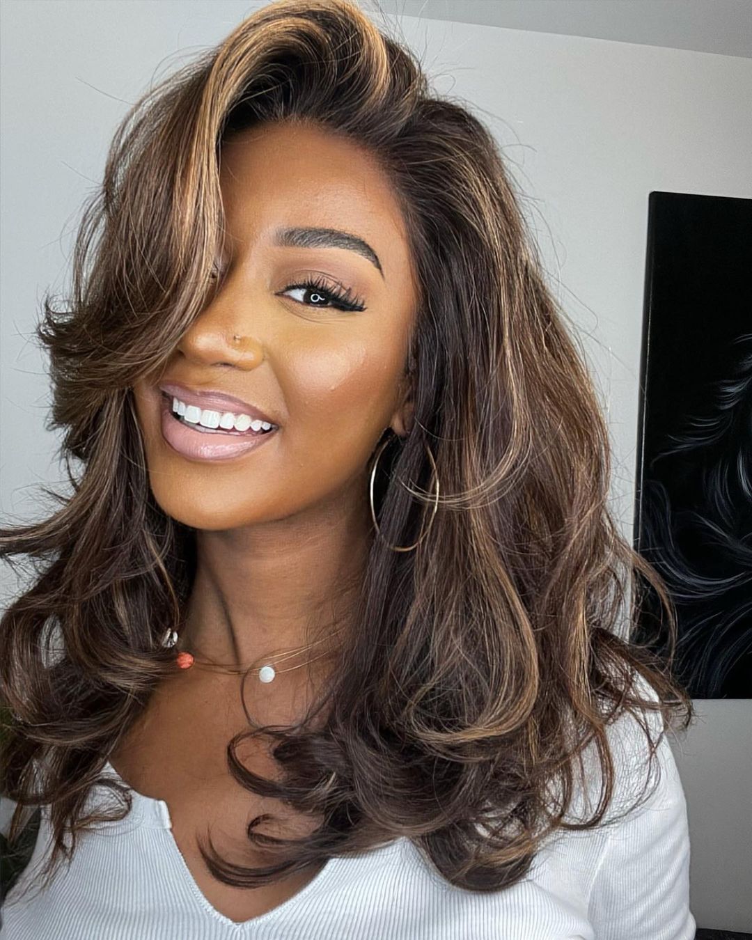 Women's Highlighted Wavy Human Hair Lace Front Wig