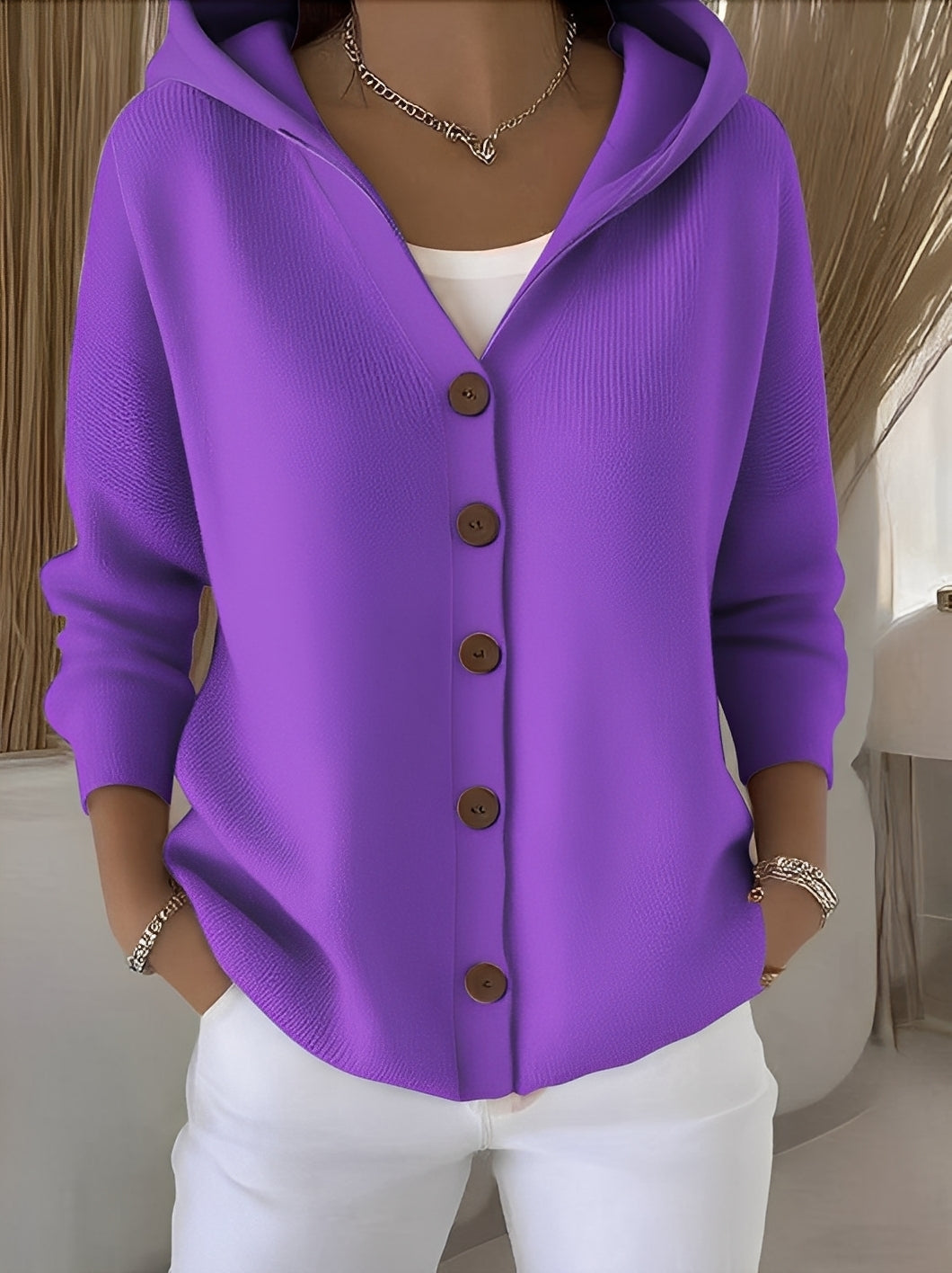 Women's Hooded Button-Down Cardigan for a Comfortable Casual Look