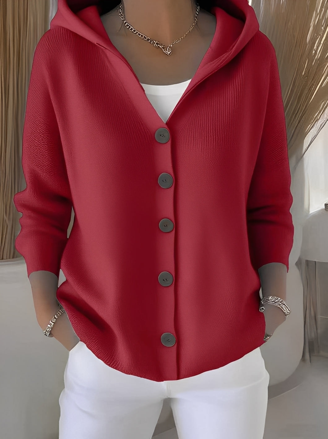 Women's Hooded Button-Down Cardigan for a Comfortable Casual Look