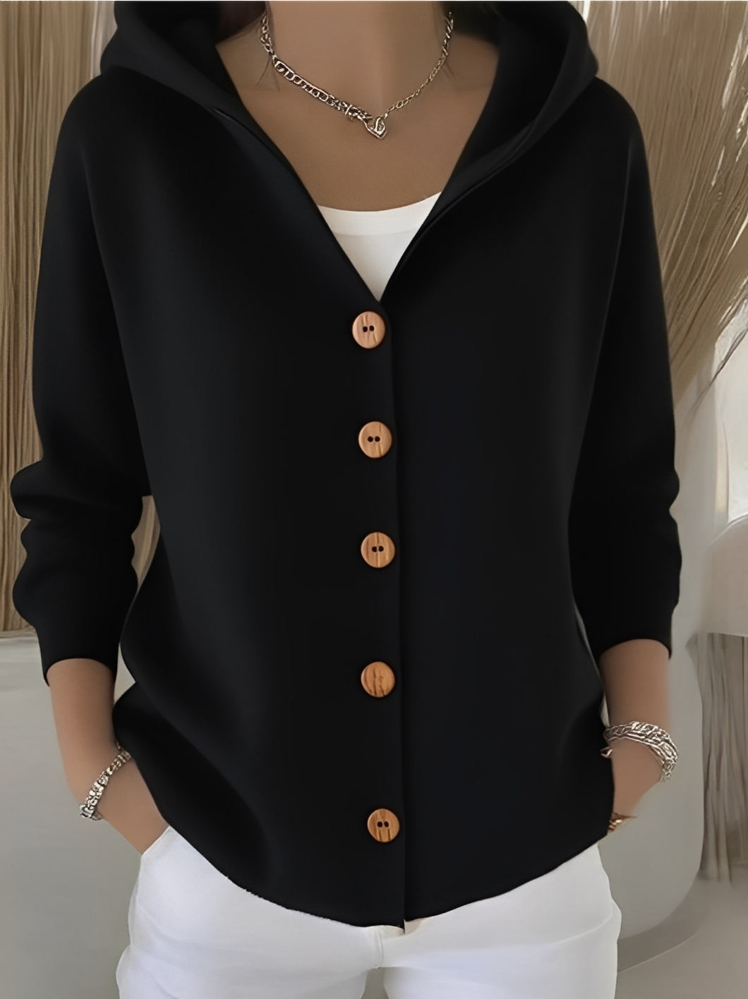 Women's Hooded Button-Down Cardigan for a Comfortable Casual Look