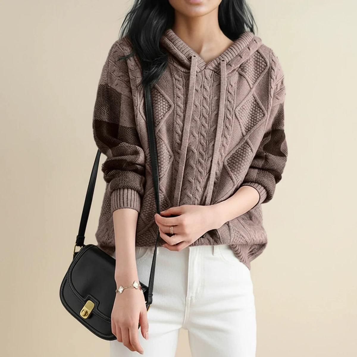 Women's Hooded Cable-Knit Winter Sweater