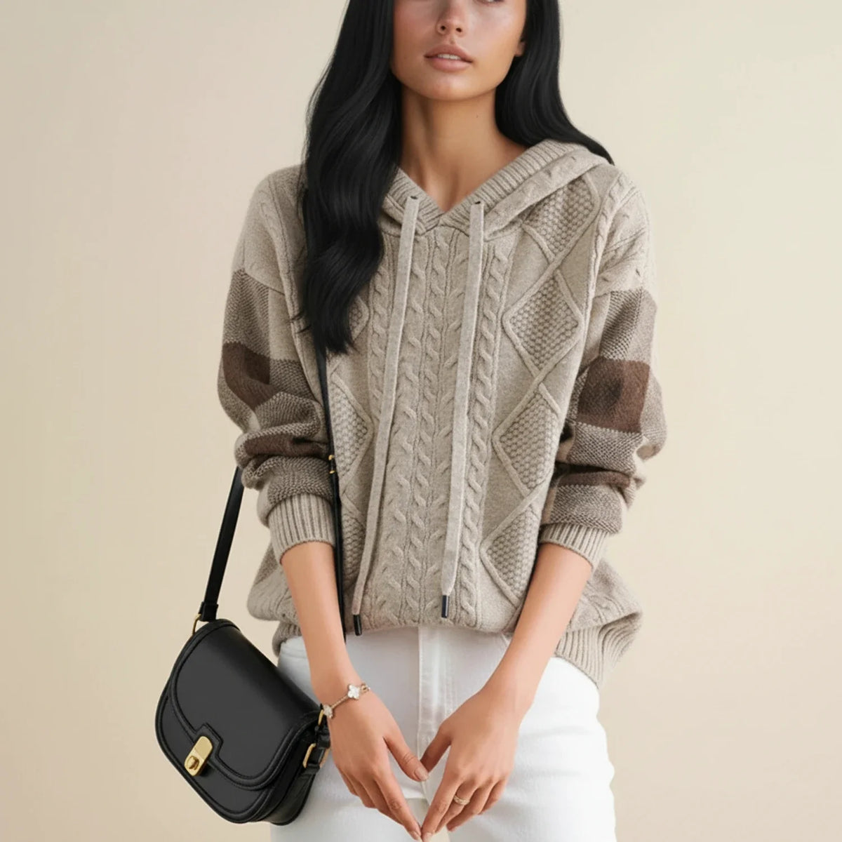 Women's Hooded Cable-Knit Winter Sweater