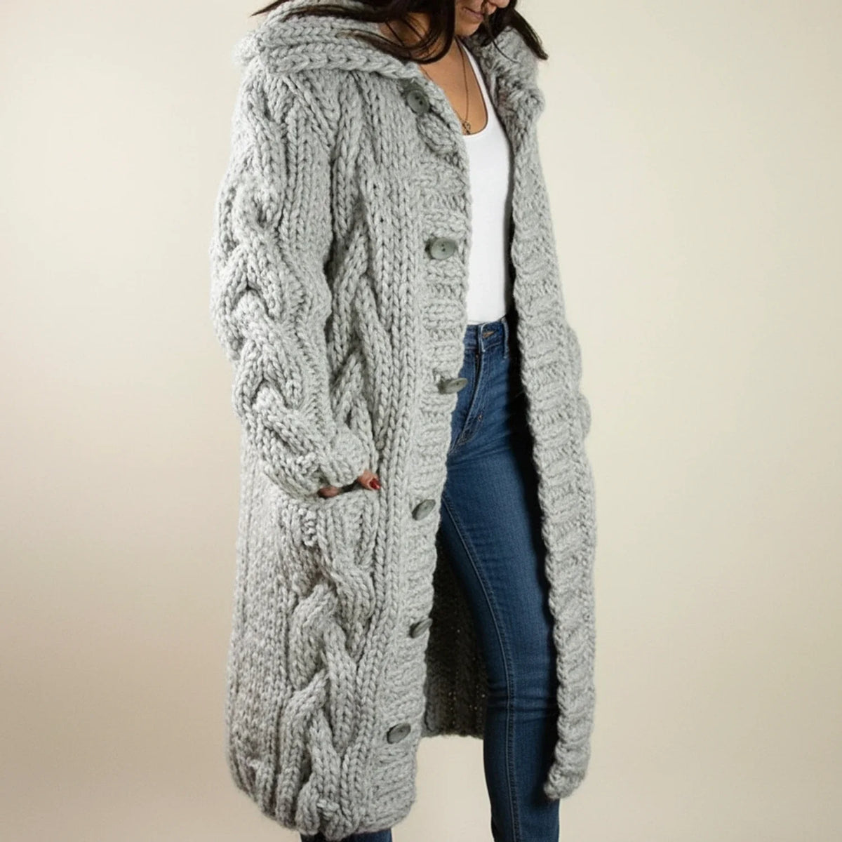 Women's Hooded Long Winter Cardigan